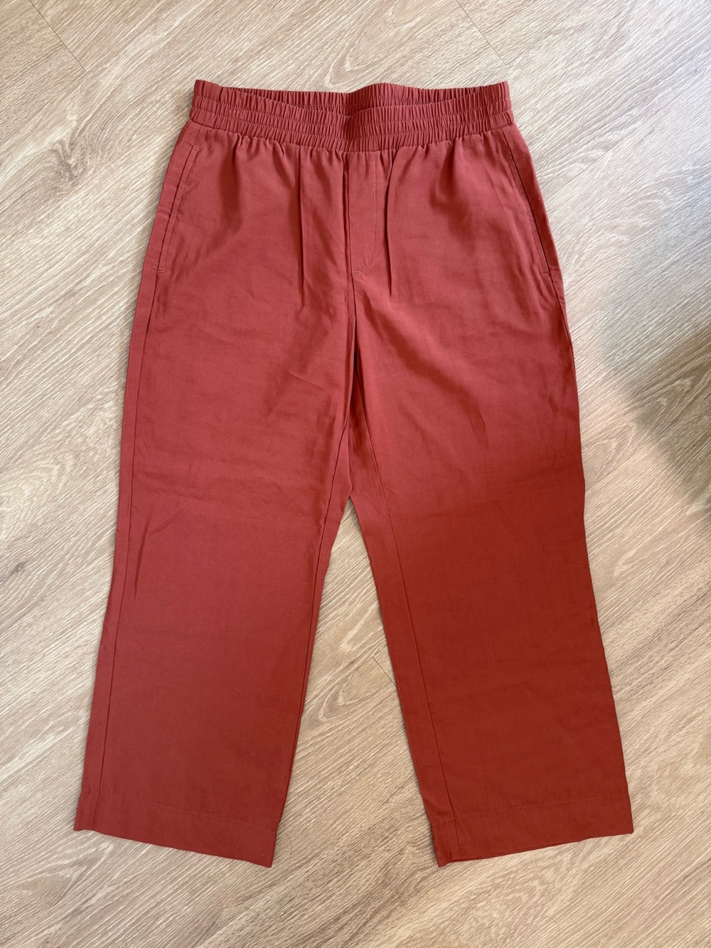 Ann Taylor Factory Rust Brown Elastic-Waist Cropped Chinos